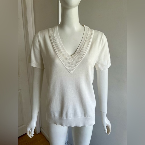 Lauren Active Ralph Lauren Sweater Womens L White V Neck Cotton Preppy Luxury - Picture 3 of 7